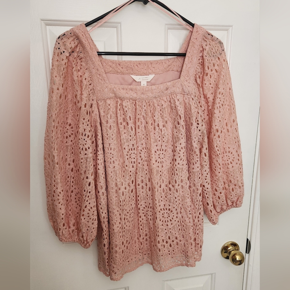 LC Lauren Conrad Pink Embellished Blouse with Relaxed Fit - Medium